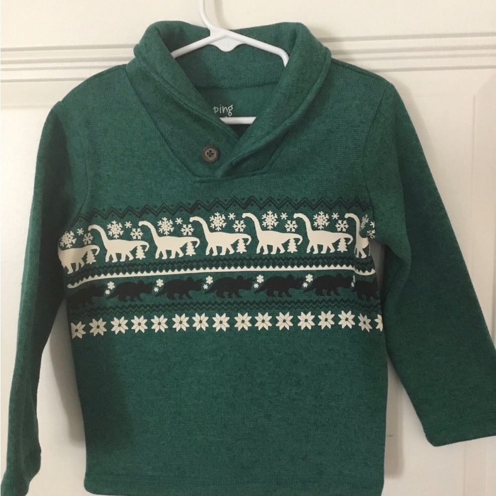 Jumping Beans Green Christmas Dinosaur Pullover